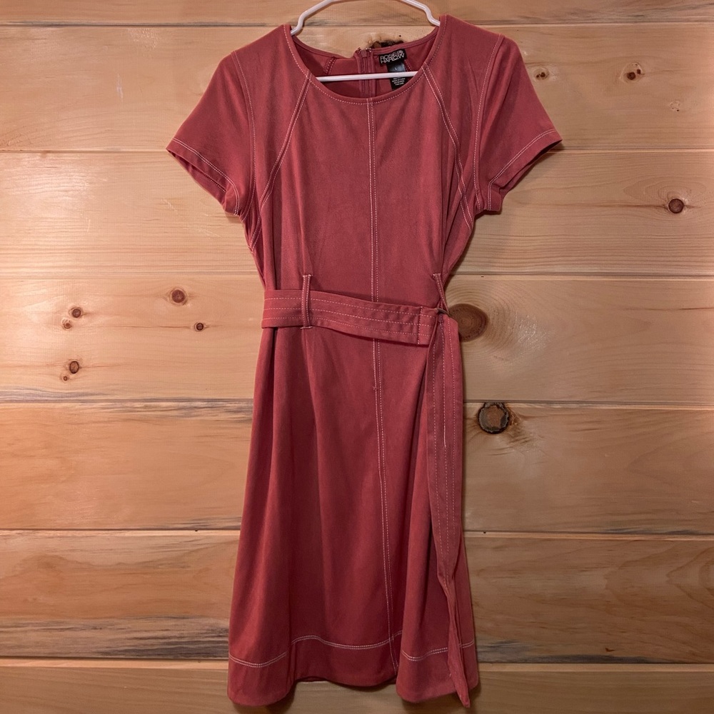 Rosie Harlow Mauve Pink Faux Suede Belted Short Sleeve Mini Dress